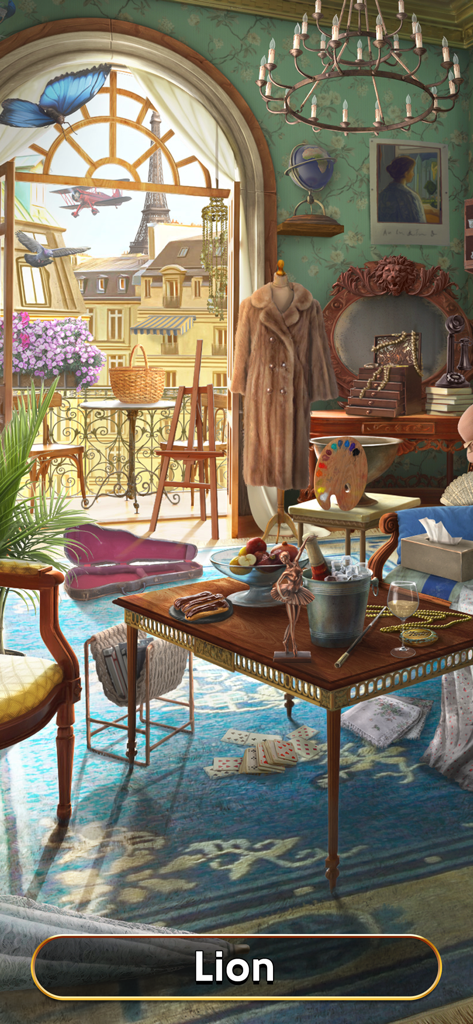 Una escena de objetos ocultos temática de los años 20 en París del juego móvil Junes Journey