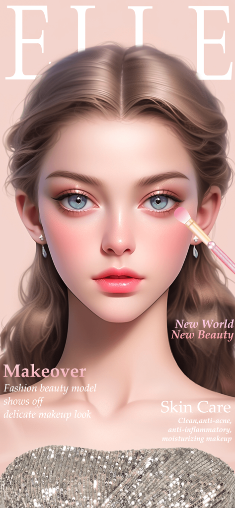 Modelo digital con maquillaje delicado en la portada de una revista de moda