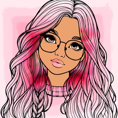 girl with long hair and freckles and glasses realistic