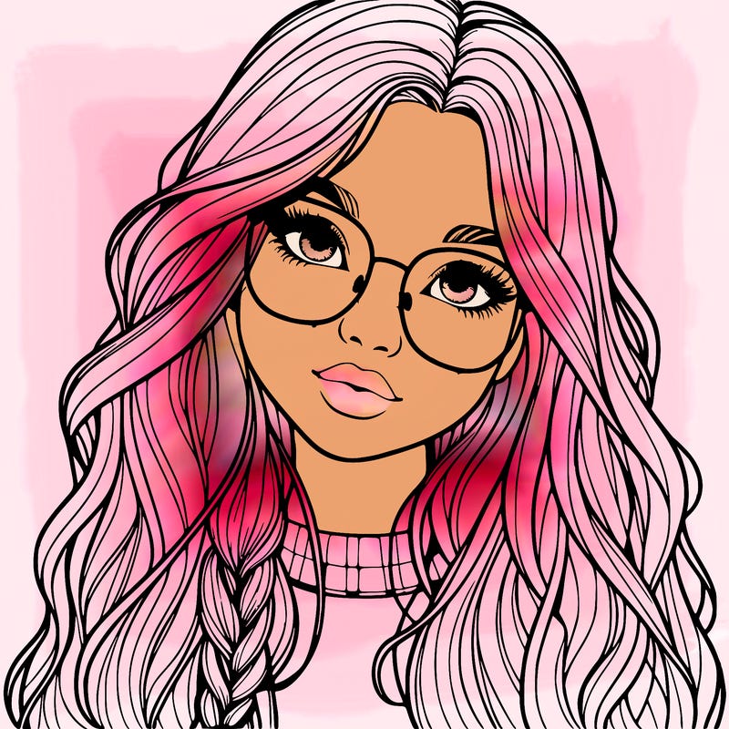 girl with long hair and freckles and glasses realistic