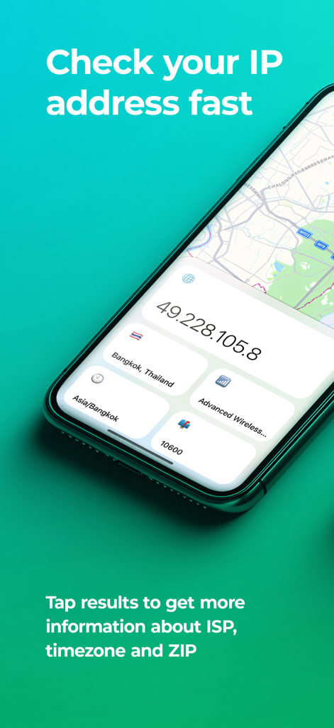My IP Widget - Pantalla de smartphone que muestra la dirección IP y los detalles de geolocalización de la red.