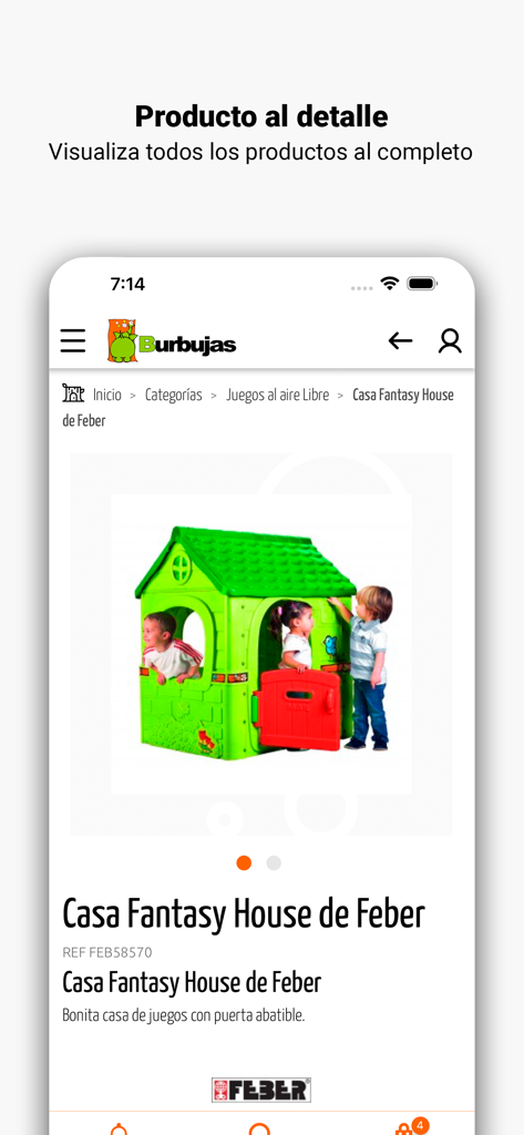 Burbujastoys - Detailed product page for a toy house on the Burbujastoys mobile app