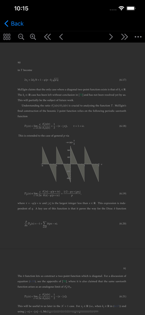 Texifier : LaTeX editor - Texifier app showing a typeset mathematical document with equations and a sawtooth function graph
