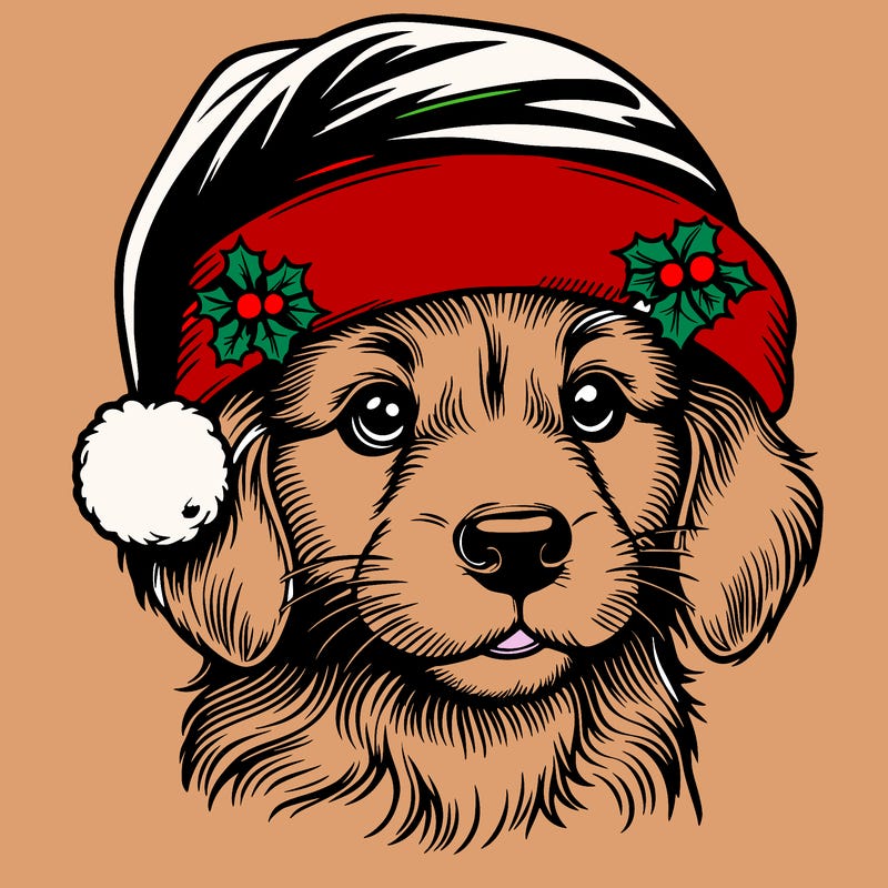 realistic dog wearing a santa hat