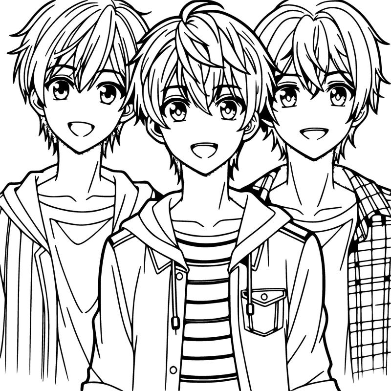 three anime boys with smiles