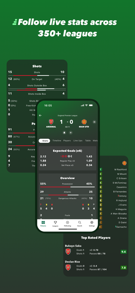 FollowScores: Live Scores - Detailed football match statistics including expected goals and possession in the FollowScores app
