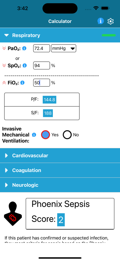 Phoenix Sepsis Calculator - Medical App | MWM