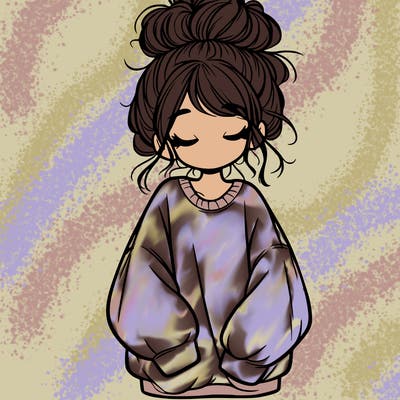 girl with baggy sweatshirt and messy bun