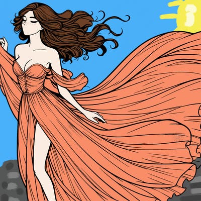 realistic woman in dress flowing the the wind