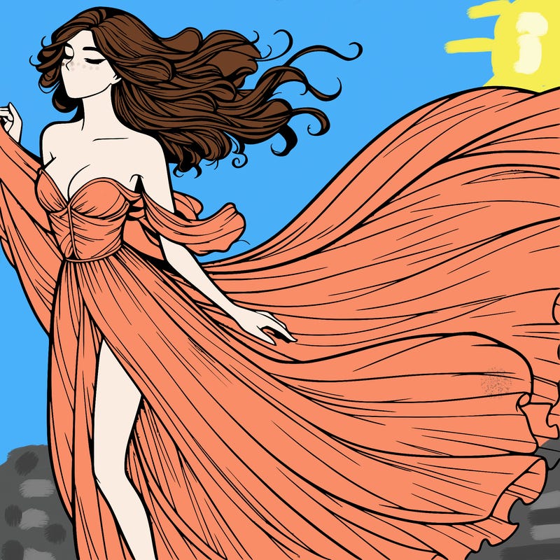 realistic woman in dress flowing the the wind