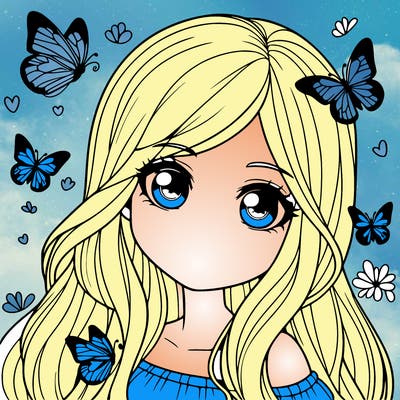 realistic girl with butterflies around her