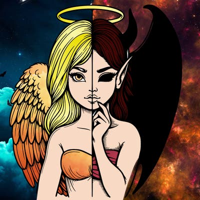 realistic angel half demon