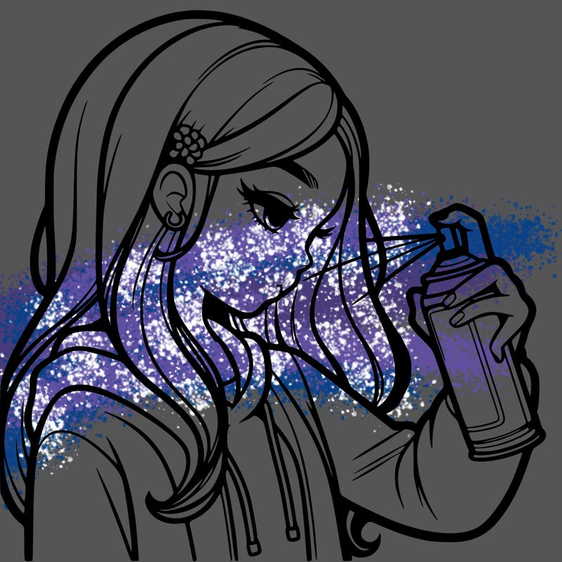 a realistic girl spray painting