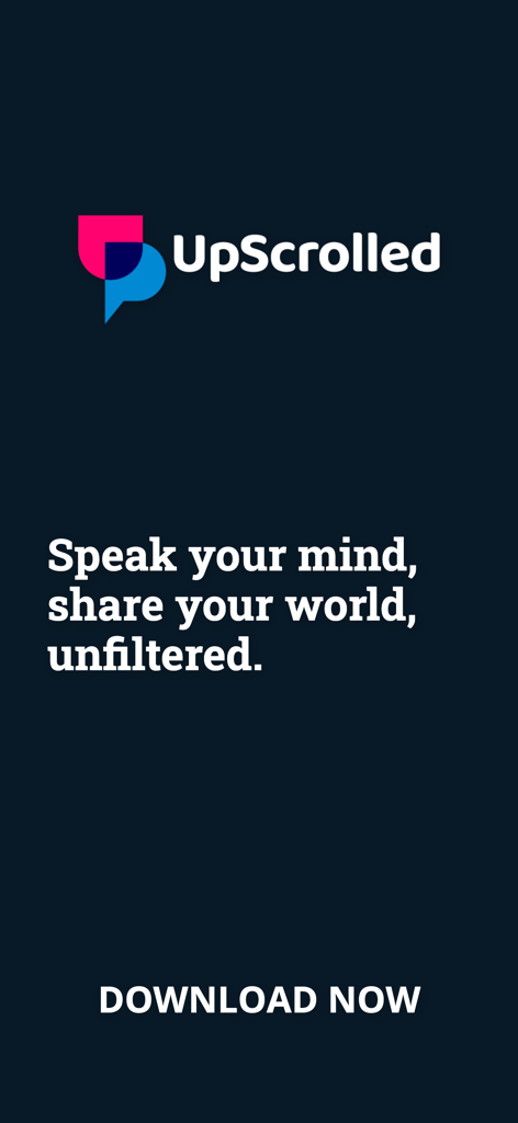 UpScrolled - UpScrolledロゴとスローガン Speak your mind share your world unfiltered