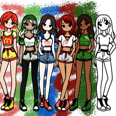 a group of girls wearing crop tops and shorts