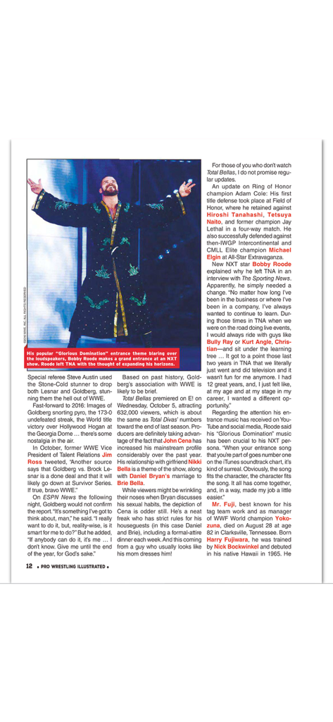 Pro Wrestling Illustrated - A digital page from the Pro Wrestling Illustrated magazine app featuring an article on Bobby Roode and industry news.