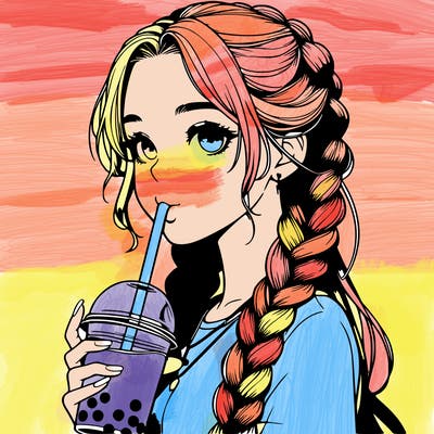 realistic girl with braided hair drinking boba