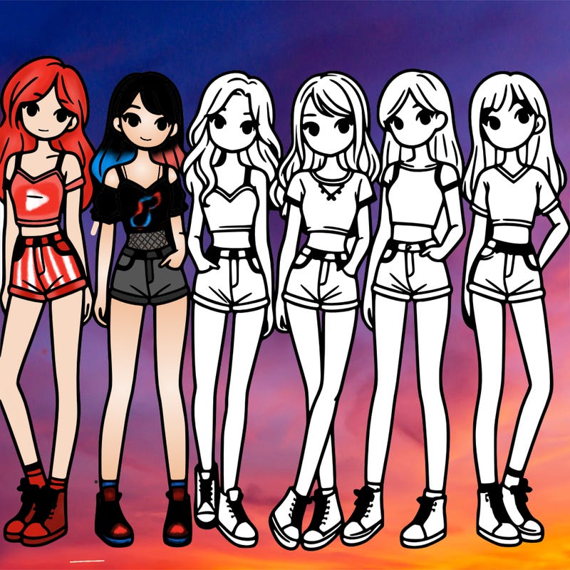 a group of girls wearing crop tops and shorts