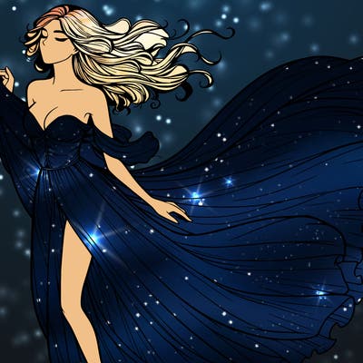 realistic woman in dress flowing the the wind