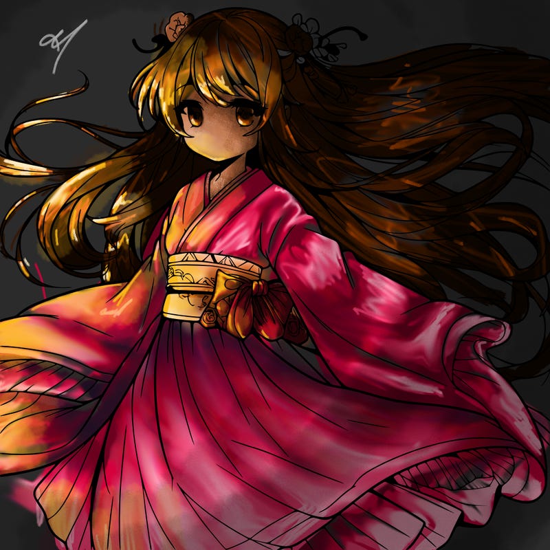 manga character with flowing dress in the wind