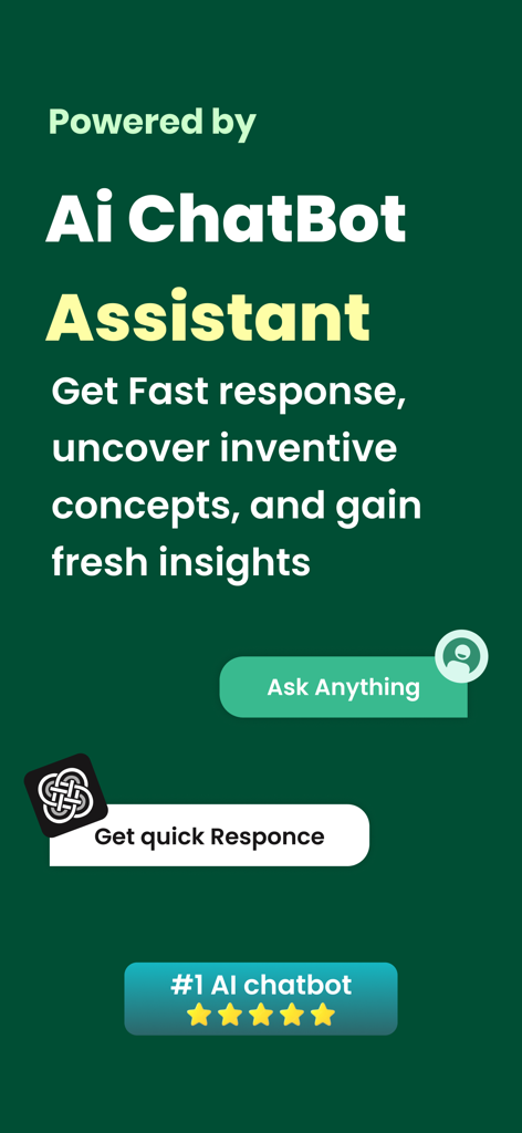AI Chat & AI Chatbot Assistant - Interfaz de la aplicación AI Chatbot Assistant que muestra opciones para respuestas rápidas y perspectivas creativas
