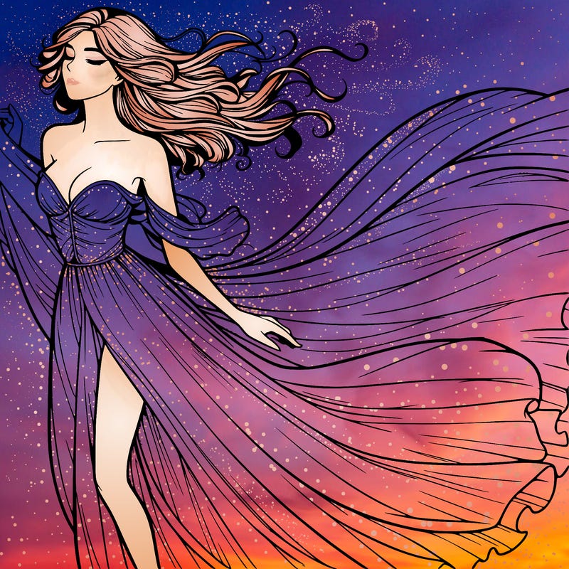 realistic woman in dress flowing the the wind