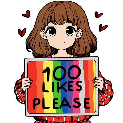 a girl holding a sign saying 100 likes please
