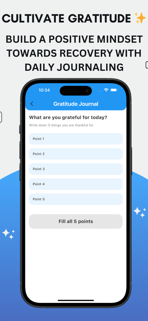 NoFap: Ranked - The gratitude journal feature in the NoFap Ranked app showing a screen to write down five things to be thankful for.