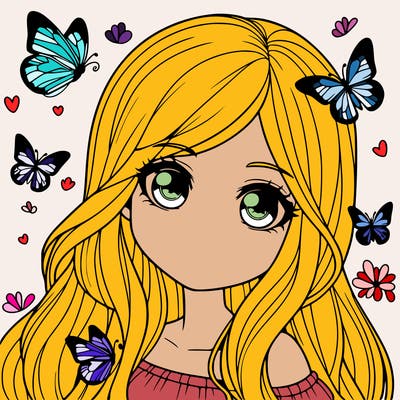 realistic girl with butterflies around her