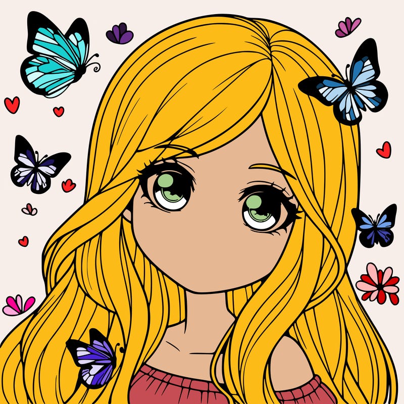 realistic girl with butterflies around her