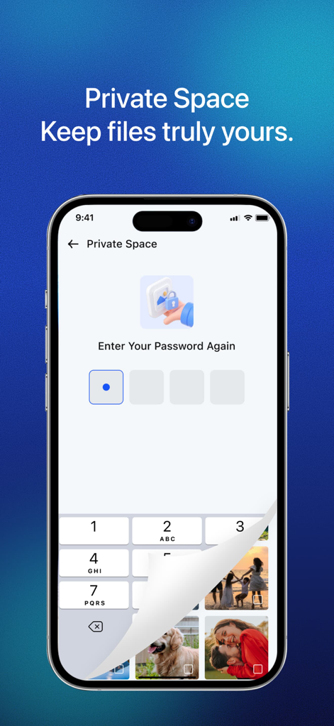 Secure Cleaner app Private Space password entry screen for protecting private photos