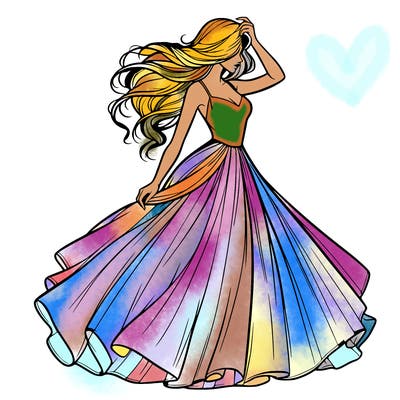 realistic woman with dress flowing in the wind