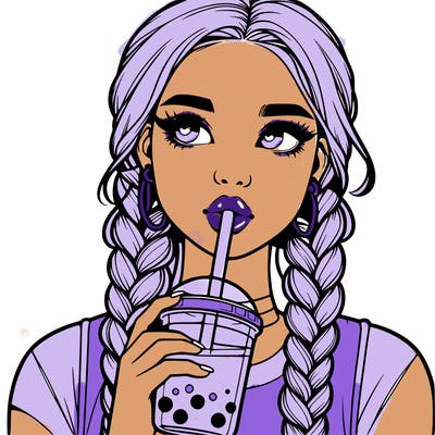 realistic girl with braided hair drinking boba