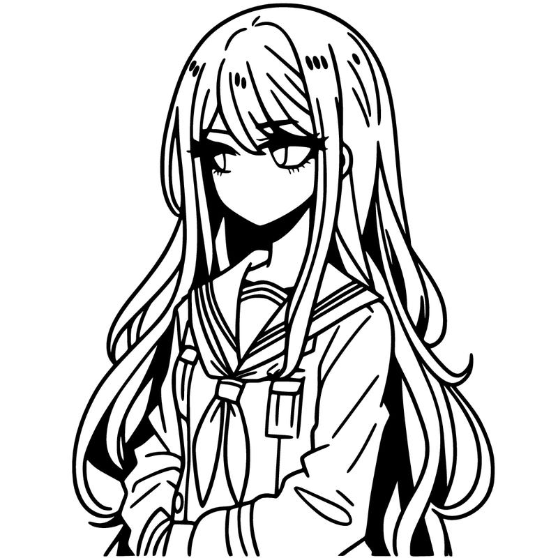 a girl with long hair moody jacket manga