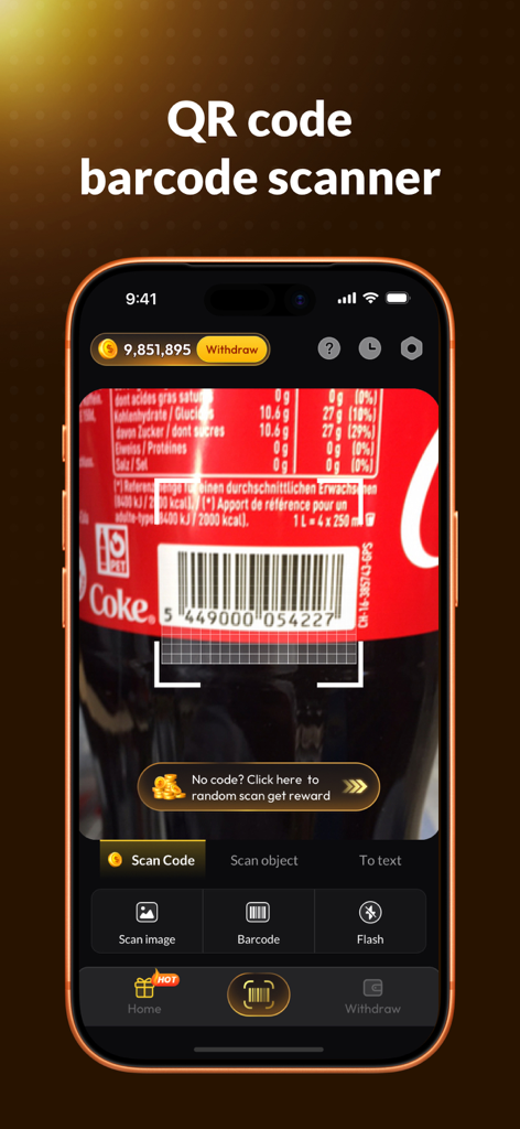 ScanGlow - Barcode Scanner - Smartphone screen displaying the ScanGlow app scanning a barcode on a bottle