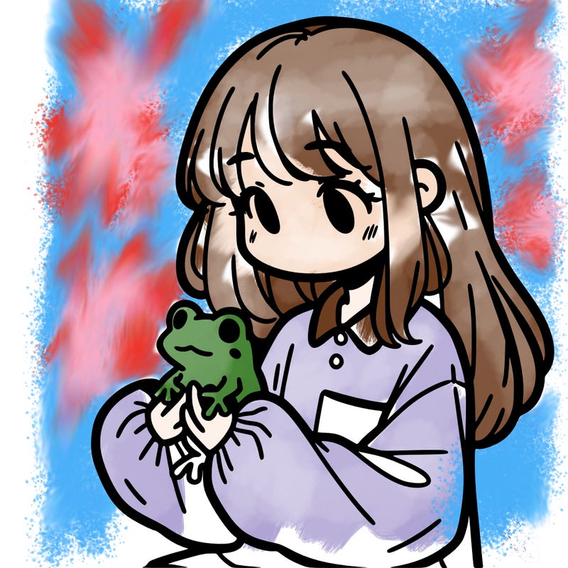 girl with long hair and a oversized shirt. and she is holding a frog