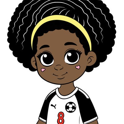 a young black girl wearing a senegalese soccer jersey