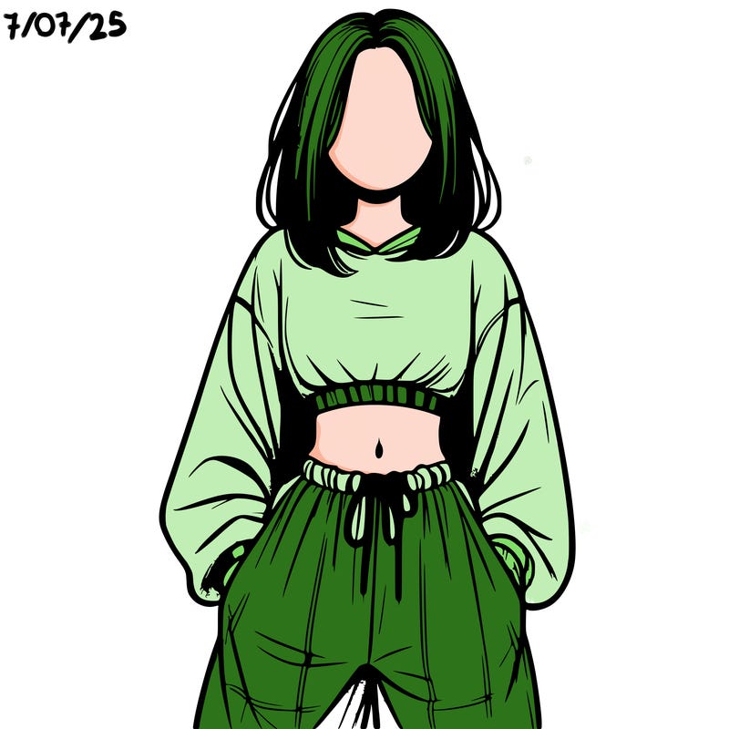 realistic girl faceless with baggy pants and a crop top