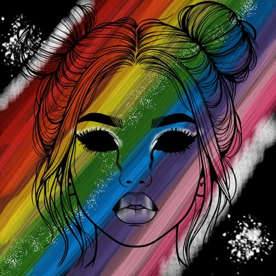 realistic girl with two buns on her hair and lips