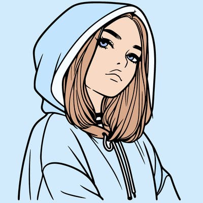 a realistic girl in a hoodie