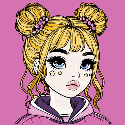 realistic girl with space buns