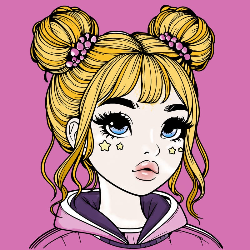 realistic girl with space buns