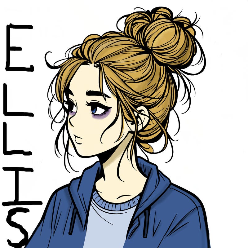 realistic teenage girl with a messy bun