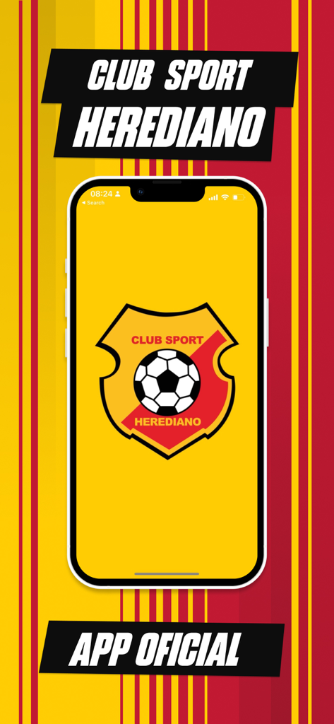 CS Herediano - Tela inicial do app móvel oficial do CS Herediano com o logotipo e as cores do clube