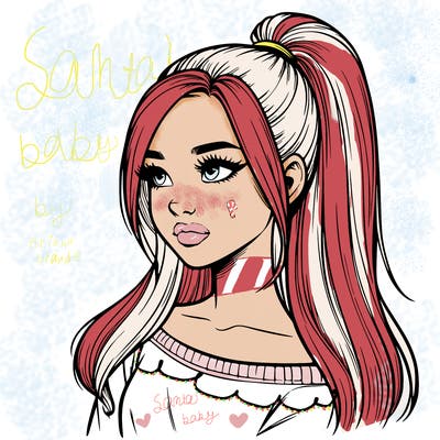 realistic girl with a high ponytail