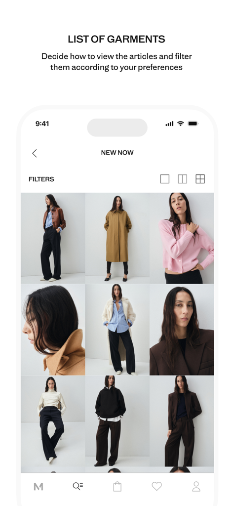 MANGO - Online fashion - Mango app screenshot showing a grid of women garments with filter options and view settings
