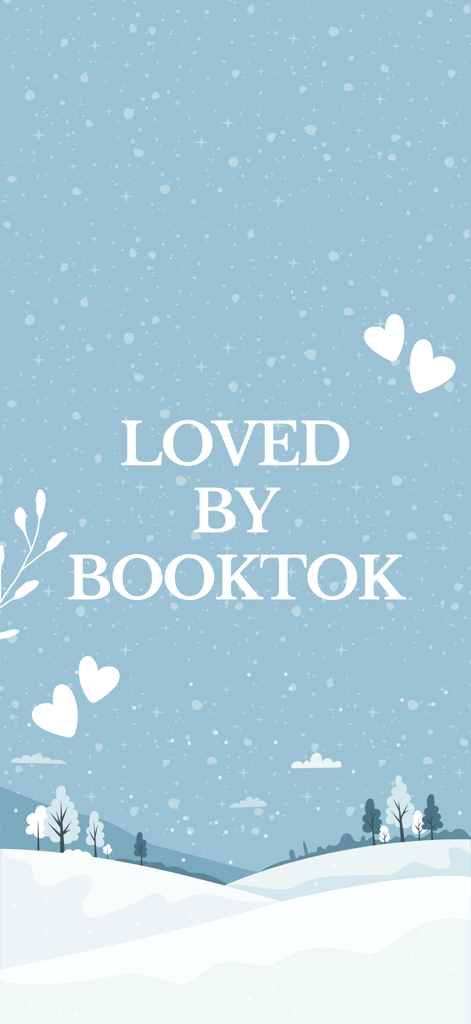 Promotional graphic for TBR Bookshelf app with the text Loved by BookTok over a blue winter landscape with snow and white hearts.
