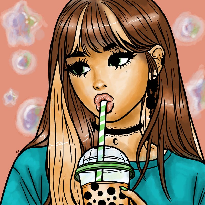 aesthetic realistic girl drinking boba