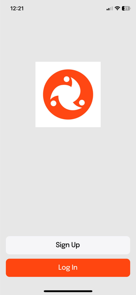 Freemyme - Freemyme fitness app login screen with sign up and log in buttons