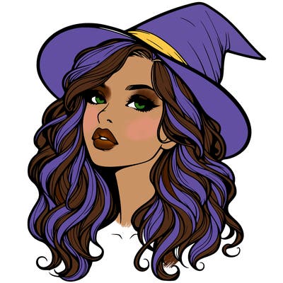 realistic witch girl with wavy hair and lips